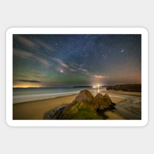 Three Cliffs Bay, Gower at Night with Sirius Sticker